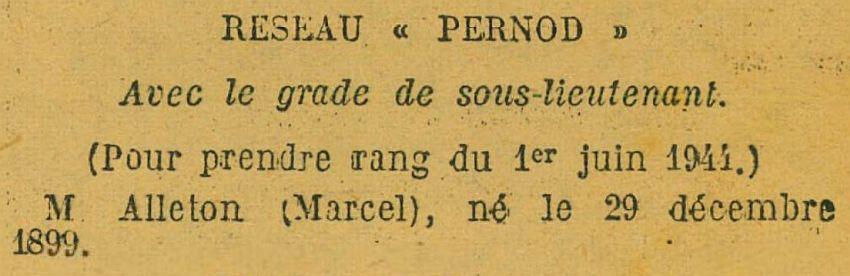 ALLETON Marcel Homologation de grade JO 1er Novembre 1947