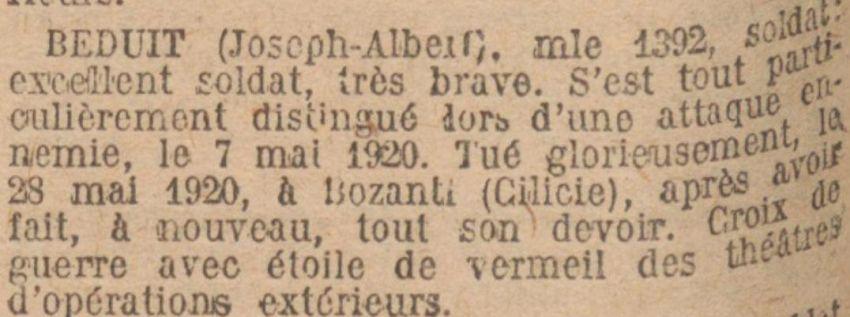 BEDUIT Joseph MM JO 4 Janvier 1923