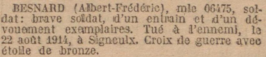 BESNARD Albert MM JO 13 Juillet 1922