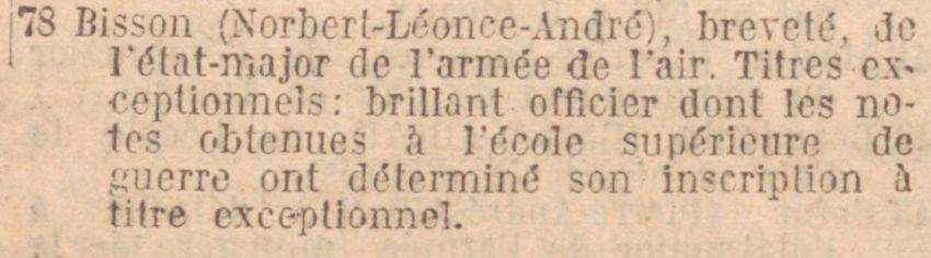 BISSON N L A Tableau avancement Commandant JO 22 Octobre 1936