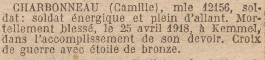 CHARBONNEAU Camille MM JO 3 Janvier 1924