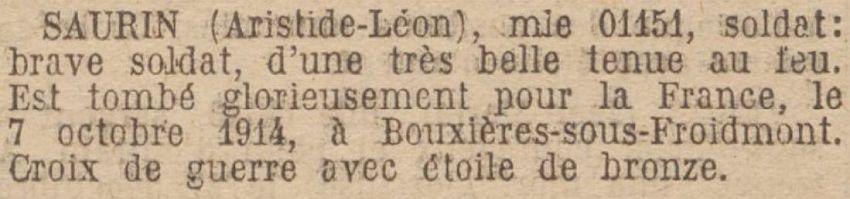 SAURIN Aristide MM JO 3 Janvier 1924